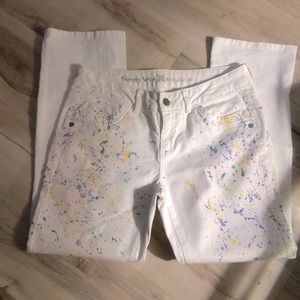 Vera Wang straight white jeans-6 - paint Splatter
